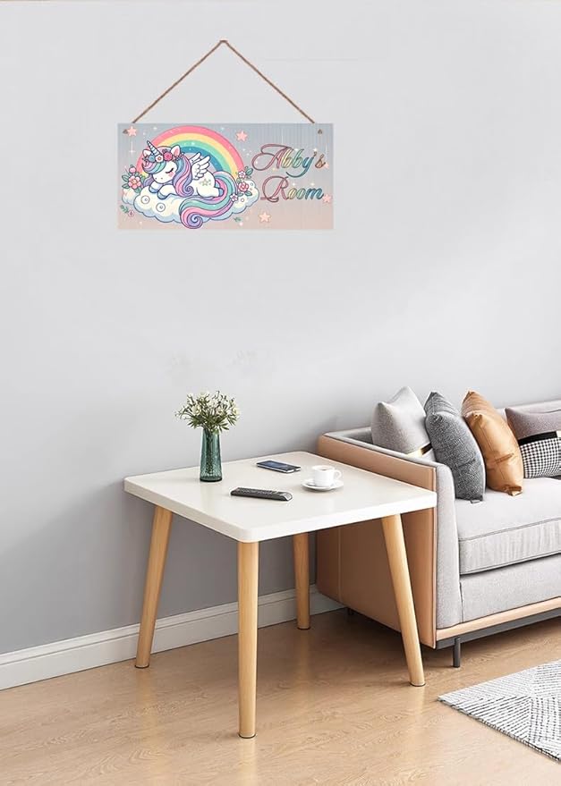 Personalized Sign Magic Unicorn Wooden Sign For Kids Room Boys Bedroom Door Decor,Custom Name Rainbow Wall Art Decor Decorative Plate for Nursery Little Man Cave