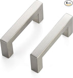 JOY DECOR 4 Pack Cabinet Handles, Brushed Nickel Cabinet Pulls, 3 Inch Kitchen Closet Handles Square Drawer Pulls Stainless Steel Drawer Hardware, 76mm Hole Centers