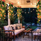 RECUTMS 4pcs Hanging Rose Flower Artificial Plants 32-in Fake Ivy Vine with 30 LED Fairy String Lights Outdoor UV Resistant Plastic Roses for Home Room Wedding Decor (Champagne)