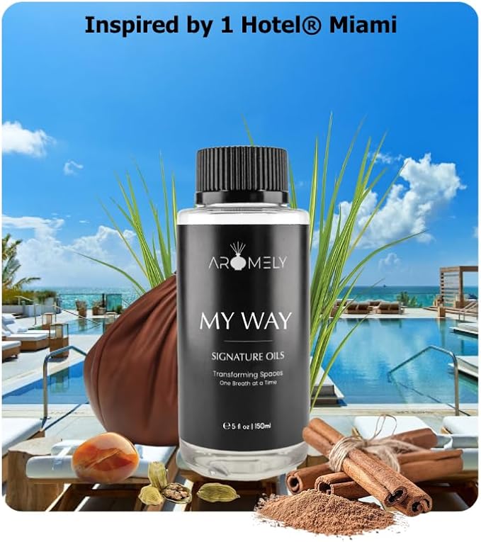 AROMELY My Way Essential Diffuser Oil Blend - Inspired by 1 Hotel® - Luxurious Fragrance with Notes of Leather, Cardamon, Lemon, Cedarwood, Iris and Amber. (150ml (5 Fl Oz), My Way)