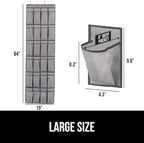 GORILLA GRIP Over the Door Shoe Organizer, 24 Extra Large Breathable Mesh Pockets, Space Saving Hanging Storage Holder, 4 Hook Closet Rack Hanger, Hangs on Closets for Shoes and Accessories, Gray