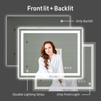 LED Bathroom Mirror 44"x 36", Double Lighting Sources Dimmable, Front and Backlit Bathroom Mirror with Lights, Anti-Fog Lighted Bathroom Vanity Mirror, Tempered Glass (Horizontal/Vertical)