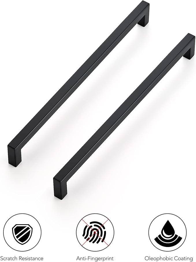 Ravinte 10 Pack 11-5/16 Inch Square Cabinet Handles - Matte Black Pulls for Kitchen Drawers and Cabinets - Hardware Handles