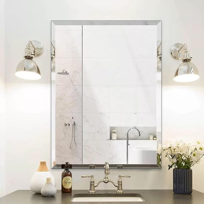 Frameless Mirror for Bathroom Vanity,16x20in Wall Mounted Mirrors for Over Sink Decorative Rectangular Frameless Mirror,With Polished Edge,Hangs Horizontally Or Vertically,Entryways,Room,Shatterproof