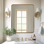 ANDY STAR 40x36 Inch Gold Bathroom Mirror, Brushed Gold Mirrors for Wall in Anti-Rust SUS304 Tube Metal Frame, Rounded Rectangle Mirrors 1’’ Deep Wall Mounted Vertically/Horizontal for Bathroom