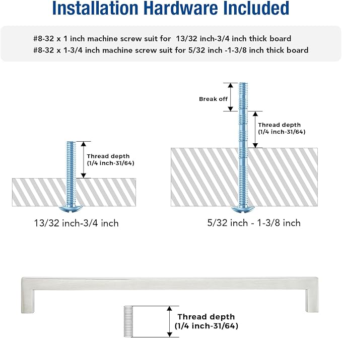 JOY DECOR 12 Pack Cabinet Handles, Brushed Nickel Cabinet Pulls, 11-1/3 Inch Kitchen Closet Handles Square Drawer Pulls Stainless Steel Drawer Hardware, 288mm Hole Centers