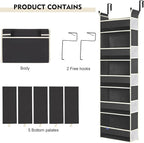 Over The Door Hanging Organizer 5-Shelves and 10 Side Pockets, Over The Door Storage for Bathroom and Bedroom, Back of Door Organizers for Baby Accessories and Kid's Toys (13"x5"x44", Black)