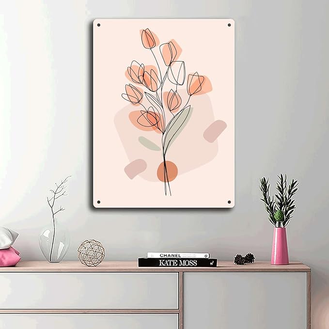 Metal Signs Abstract Floral Line Art Poster Metal Signs 12x16inch Tin Sign