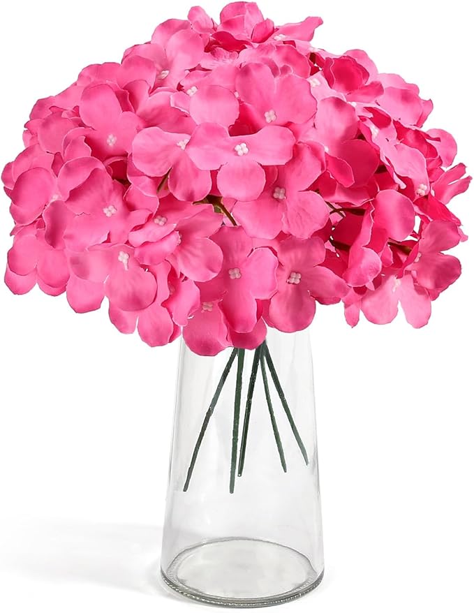 Auihiay 64pcs Hydrangea Artificial Flowers, Rose Red Artificial Hydrangea Flowers, Silk Hydrangea Heads with Stems for Garden, Home Party Baby Shower DIY Wedding Centerpiece (Rose Red)