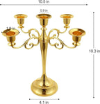 5-Candle Metal Candelabra 10.2 Inch Tall Candlestick Candle Holders for Home Decor Wedding Christmas Church Halloween Party, Gold