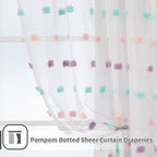 MYSKY HOME Rainbow Curtains for Bedroom Nursery Pom Pom Curtains Kids 84 Inch Length Long White Sheer Curtains 2 Panels Set for Living Room Girls Room Rod Pocket Farmhouse Dining Room 52 x 84 inch