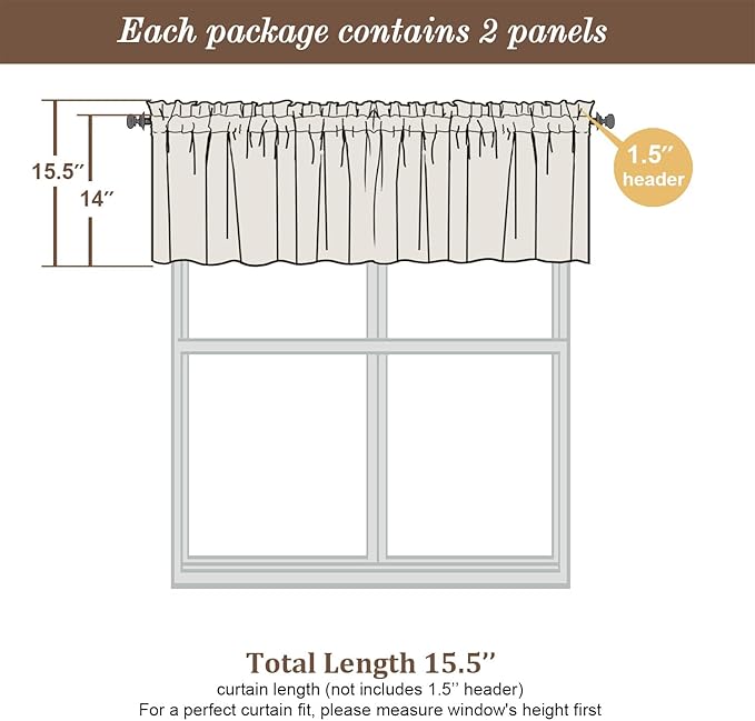 Chyhomenyc Sheer Valances for Windows, Small Window Curtains for Living Room Bathroom Laundry Basement, Modern Dual Rod Pocket Voile Valance Curtain, 42W x 14L inches, 2 Pcs, Blush Pink
