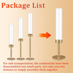 3Pcs Hurricane Glass Candle Holders Gold Candlestick Holders Taper Candle Holder with 9.8" Windproof Clear Cylinder Covers for Outdoor Indoor Tall Candle Stick Holder Decor for Wedding Party Fireplace