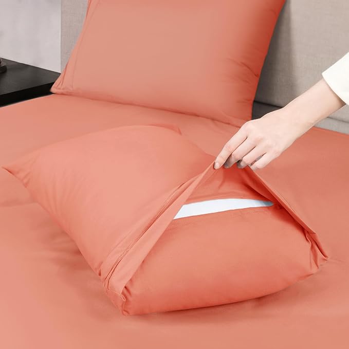 Mejoroom Queen Size Sheet Set - Hotel Luxury 1800 Bedding Sheets & Pillowcases - Deep Pocket Fitted Sheet, Soft, Breathable, Wrinkle & Fade Resistant - 4 Piece (Queen, Coral)