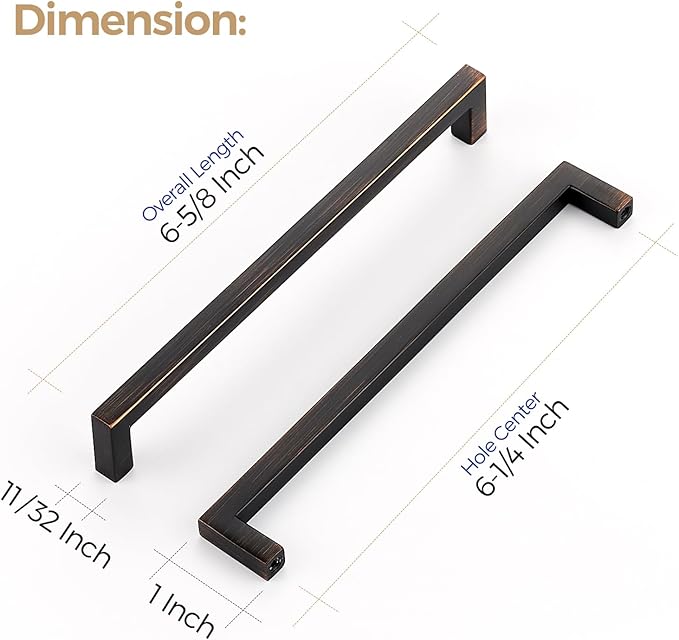 Ravinte 10 Pack Solid Kitchen Cabinet Handles Oil Rubbed Bronze Cabinet Pulls Slim Drawer Pulls with 6-1/4 Inch Hole Center Square Bar Kitchen Cabinet Hardware