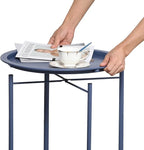 VECELO Side/End Table, Folding Round Metal Anti-Rust and Waterproof Outdoor or Indoor Tray for Living Room Bedroom Balcony and Office, 2 PCS, Blue