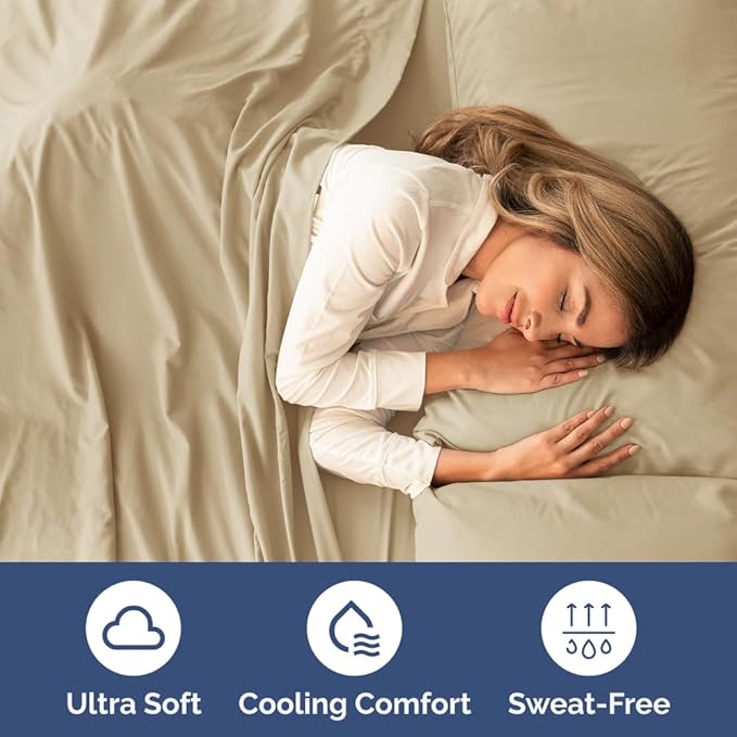 Twin Size 3 Piece Sheet Set - Comfy Breathable & Cooling Bed Sheets Set - Hotel Luxury Bedding for Women, Men, Kids, Teens, Boys & Girls - Deep Pockets, Ultra-Soft and Wrinkle Free - Oeko-Tex - Beige