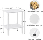 Apicizon 2 Tier End Table Set of 2, Small Side Table with Solid Wood Legs, Boho Bedside Table with Storage Shelf, Nightstand for Small Spaces, Bedroom, Living Room, Entryway, Easy Assembly, White