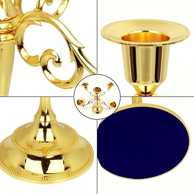 5-Candle Metal Candelabra 10.2 Inch Tall Candlestick Candle Holders for Home Decor Wedding Christmas Church Halloween Party, Gold