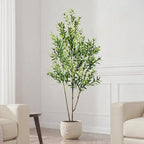 6.56ft Artificial Olive Tree, Faux Olive Tree with Lifelike Fruits, 78.74in Fake Olive Tree with Sturdy Plastic Pot, Artificial Plants for Office Home Living Room Indoor Outdoor Decor