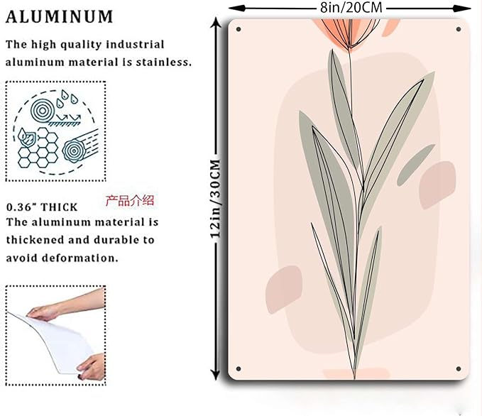 Metal Tin Signs Elegant Floral Prints for Home Decor Bedroom and Bathroom Wall Decoration 8x12inch Tin Sign