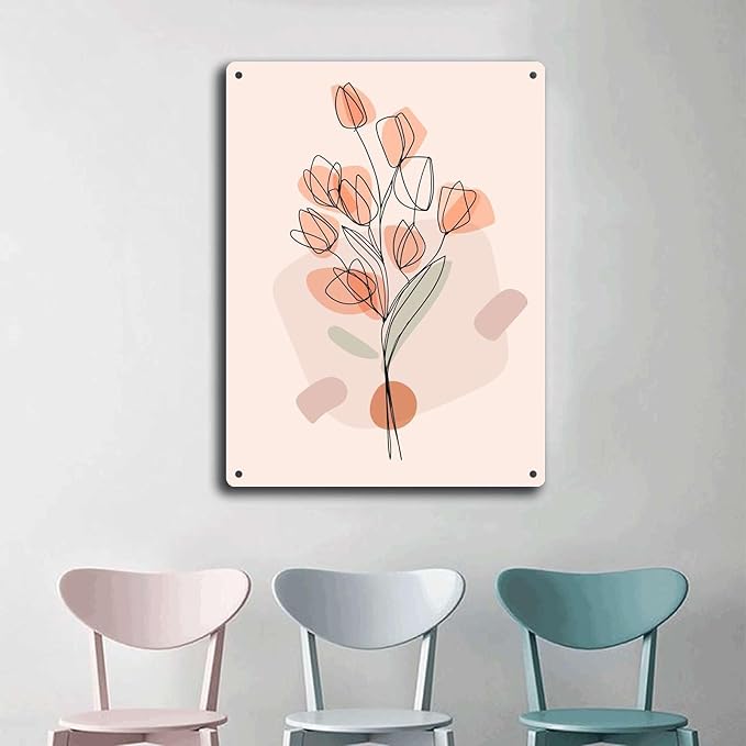 Metal Signs Abstract Floral Line Art Poster Metal Signs 12x16inch Tin Sign