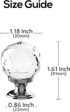 Alzassbg 6 Pack Clear Crystal with Chrome Plated Drawer Knobs, 1-1/5 Inch(30mm) Cabinet Knobs Round Diamond Crystal Knobs for Drawers AL1002CP