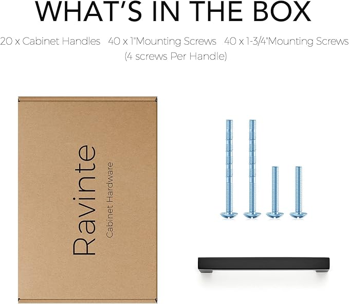 Ravinte 20 Pack 4-1/2 Inch Kitchen Square Cabinet Handles Matte Black Pulls Black Drawer Pulls Kitchen Cabinet Hardware Handles