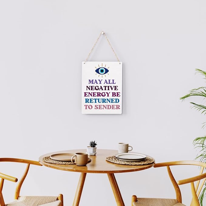 Evil Eye Decor Witchy Gifts for Witchcraft Lover, May All Negative Energy Be Returned to Sender Wall Hanging, Inspirational Wall Art for Home Office Decoration 8x10 Inches