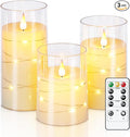 Homemory Flickering Flameless Candles with String Lights, Battery Operated Candles, Embedded String Lights LED Candles, Unbreakable Plexiglass Candle with Remote, Set of 3, Ivory White
