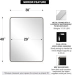 ANDY STAR 40”X30” Chrome Bathroom Mirror, Polished Chrome Bathroom Vanity Mirror, Rounded Rectangle Mirrors for Wall, SUS304 Anti-Rust Tube Metal Frame, Wall Mounted Horizontal/Vertical 1’’ Deep