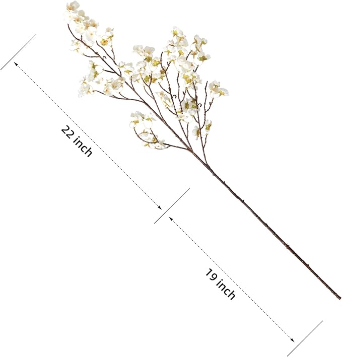 4 Pcs Artificial Cherry Blossom Flower Branches, Bulk Silk Faux Flowers Real Touch Bouquet for Home Wedding Party Centerpieces Spring Summer Decor, Vase Not Included (White)