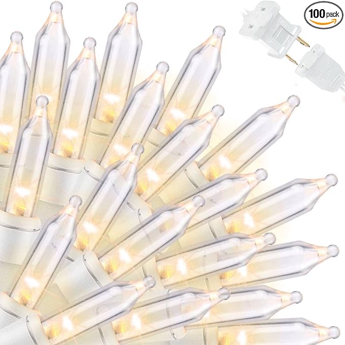 LAMPHOME Super-Bright Extendable Warm White Christmas Lights Decoration 100Lights 19.6ft UL Certified Mini Bulb String Lights Set for Outdoor Christmas Tree Garden Holiday Party Patio Wedding Decor