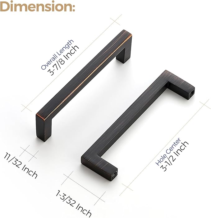 Ravinte 10 Pack Solid Kitchen Cabinet Handles Oil Rubbed Bronze Cabinet Pulls Slim Drawer Pulls with 3-1/2 Inch Hole Center Square Bar Kitchen Cabinet Hardware
