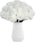36 Pcs White Artificial Flowers Faux Ball Chrysanthemum Bouquet Silk Flowers Bridal Wedding Bouquet for Home Garden Party Office Coffee House Decoration (White)