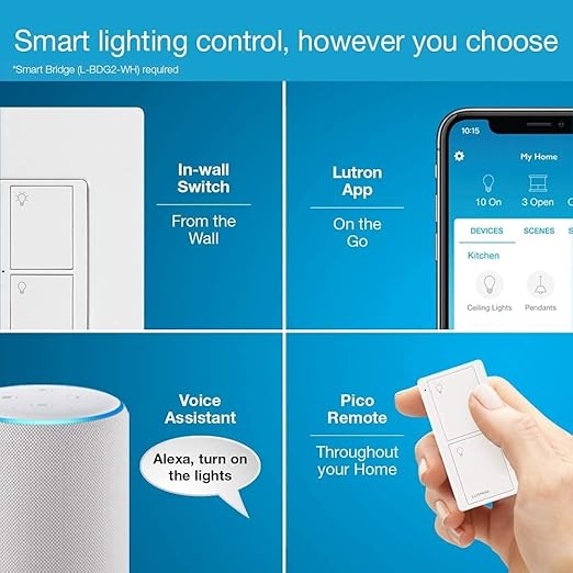 Lutron Caseta Original Smart Light Switch (Lutron Smart Hub Required), for Home, LED Lights, and Fans, 6 Amp, Single-Pole/3-Way, Neutral Required, PD-6ANS-LA-6-Pack, Almond, 6 Pack
