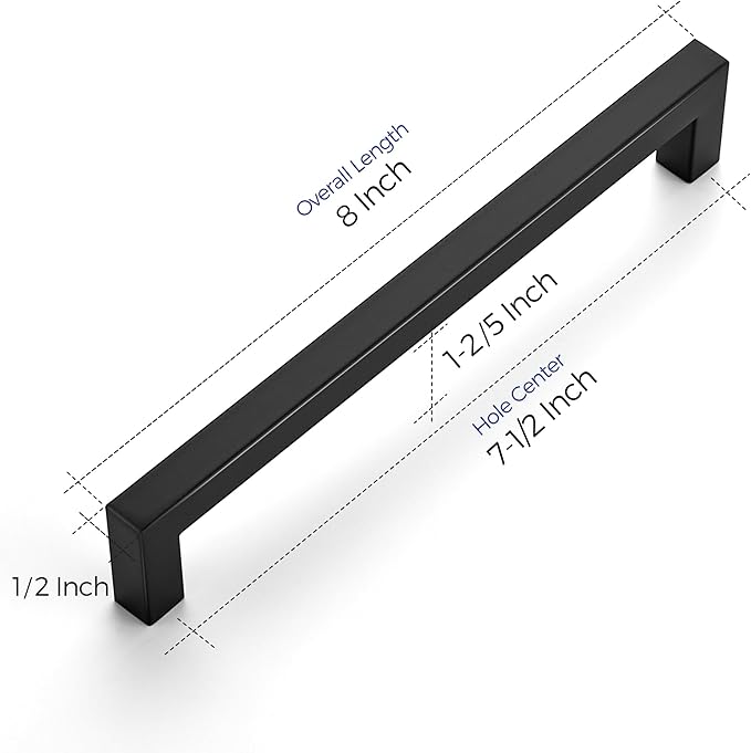 Ravinte 15 Pack 7-1/2 Inch Kitchen Square Cabinet Handles Matte Black Pulls Black Drawer Pulls Kitchen Cabinet Hardware for Cupboard Drawer Handles