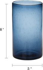 ARIAMOTION Glass Hurricane Candle Holder for Pillar Blue Cylinder Vase Flower Centerpiece Seeded Bubbles Modern Table Decoration for Kitchen Living Room 8 Inch 5 inch Diam