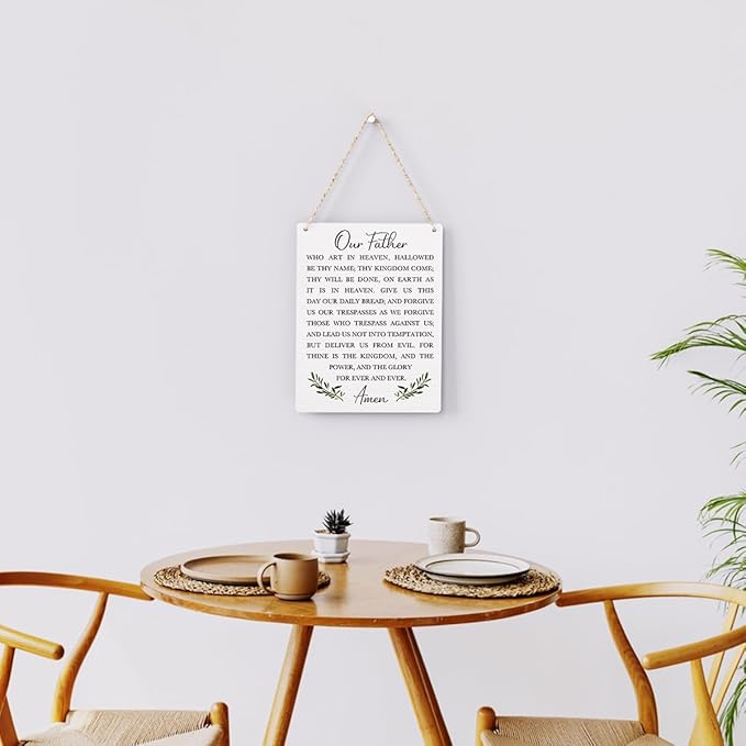 Christian Bible Verses Wall Decor Our Father Prayer Wall Decoration The Lords Prayer Wooden Hanging Sign Scripture Wall Art for Home Living Room Bedroom Home Wall Decor 8x10 Inches Religious Gift