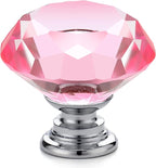 Ravinte 10 Pack Pink Crystal Knobs for Dresser Drawers Glass Cabinet Knobs Diamond Shaped Drawer Knobs - 30 mm Knobs with Silver Base