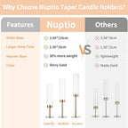 NUPTIO Hurricane Glass Candle Holders: Set of 6 Tall Gold Metal Candlestick Holder with Chimney Tube Brass Tiered Taper Candles Stands for Christmas Holiday Party Decoration 23.6 & 21.7 & 19.7 in