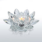 Crystal Lotus Flower Tealight Candle Holders/Glass Tea Light Candlestick Decor Decoration for Christmas Home Wedding Party… (Clean 1pc)