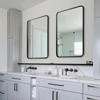 ANDY STAR 24x32 INCH Black Bathroom Mirror, Black Bathroom Vanity Mirrors for Wall, Rounded Rectangle Mirror for Bathroom, Tube Metal Frame, 1’’ Deep Wall Mounted Vertical/Horizontal