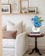 Briful Orchid Fake Flowers 16.1'' Blue Artificial Orchid Silk Flowers with Vase Faux Orchid Arrangement for Home Office Bathroom Desk Modern Decoration