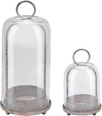 5" & 4" Wide Versatile Metal Candle Holder in Shabby White with Handmade Thick & Sturdy Glass Dome Cover for Pillar Candle & Plants, Farmhouse, Shabby Chic Style (2, White Shabby, Large & Small)