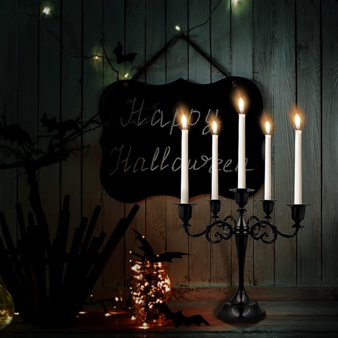 5-Candle Metal Candelabra 10.2 Inch Tall Candlestick Candle Holders for Home Decor Wedding Christmas Church Halloween Party, Black