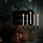 5-Candle Metal Candelabra 10.2 Inch Tall Candlestick Candle Holders for Home Decor Wedding Christmas Church Halloween Party, Black