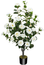 43.3"/3.6FT Artificial Camellia Tree Fake Outdoor Tree with 32 Blooming Flowers White Tree for Summer Home Front Door Indoor Decor (Including Dried Moss)