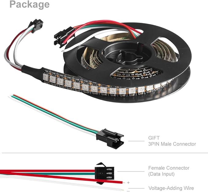 BTF-LIGHTING WS2812B IC RGB 5050SMD Pure Gold Individual Addressable LED Strip 3.28FT 144LED 144Pixel/m Flexible Full Color IP30 DC5V for DIY Chasing Color Project(No Adapter or Controller)