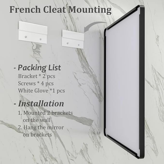 28x36 Black Matte Bathroom Mirror, Rectangle Framed Vanity Mirror for Wall, Rounded Corner, Anti-Rust, Shatterproof (Horizontally/Vertically)